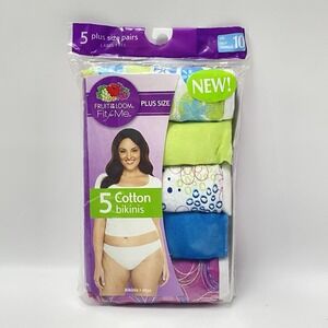 NEW 5 Pairs Fruit of the Loom Fit for Me Cotton Bikinis Plus Size 10 3X NOS 2011